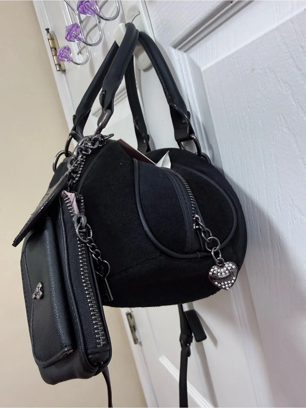 NWT Juicy Couture Juicy Angel Satchel in Liquorice w Heart Charm & Coin Purse